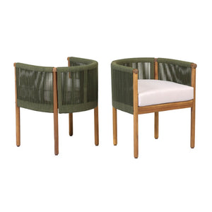 English Elm Outdoor Acacia Wood Dining Chairs with Braided Rope Weave Scandinavian Patio Style Green Set of 2 N776P508223G