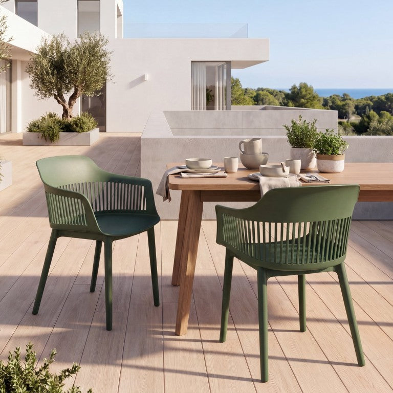English Elm Dahlia Outdoor Stackable Side Chairs Set of Two UV Resistant Modern Patio Seating N776P521608G