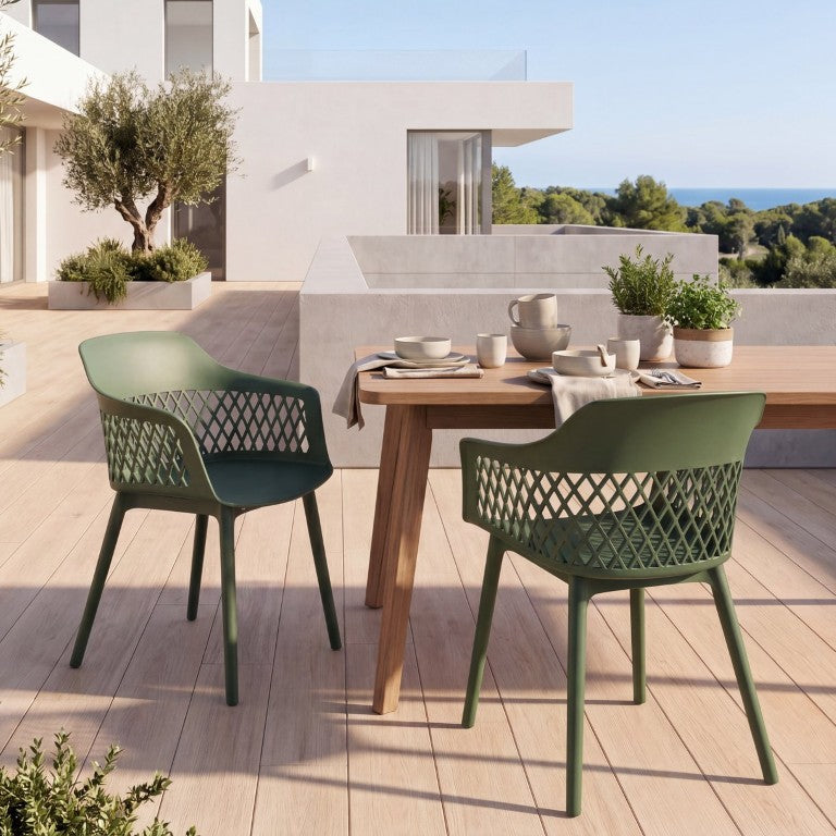 English Elm Azalea Stackable Outdoor Side Chair Set Weather Resistant Patio Seating for Modern Spaces Olive Green Polypropylene N776P521610G