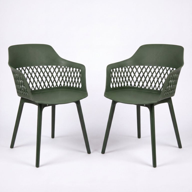 English Elm Azalea Stackable Outdoor Side Chair Set Weather Resistant Patio Seating for Modern Spaces Olive Green Polypropylene N776P521610G