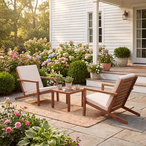 English Elm Leah Acacia Wood Adirondack Outdoor Chat Set with Slatted Table and Two Chairs Brown - A N776P524629B