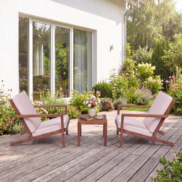 English Elm Leah Acacia Wood Adirondack Outdoor Chat Set with Slatted Table and Two Chairs Brown - A N776P524629B