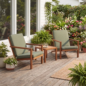 English Elm Leah Acacia Wood Adirondack Outdoor Chat Set with Slatted Table and Two Chairs Brown - B N776P524629G