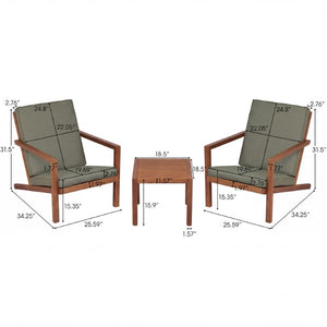 English Elm Leah Acacia Wood Adirondack Outdoor Chat Set with Slatted Table and Two Chairs Brown - B N776P524629G