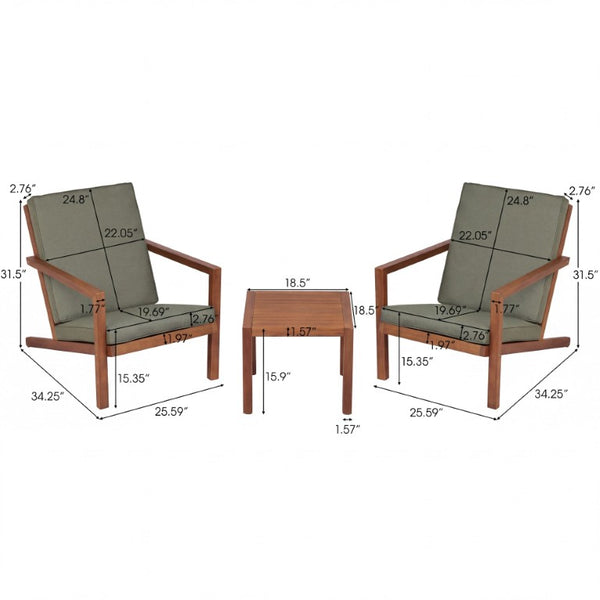 English Elm Leah Acacia Wood Adirondack Outdoor Chat Set with Slatted Table and Two Chairs Brown - B N776P524629G