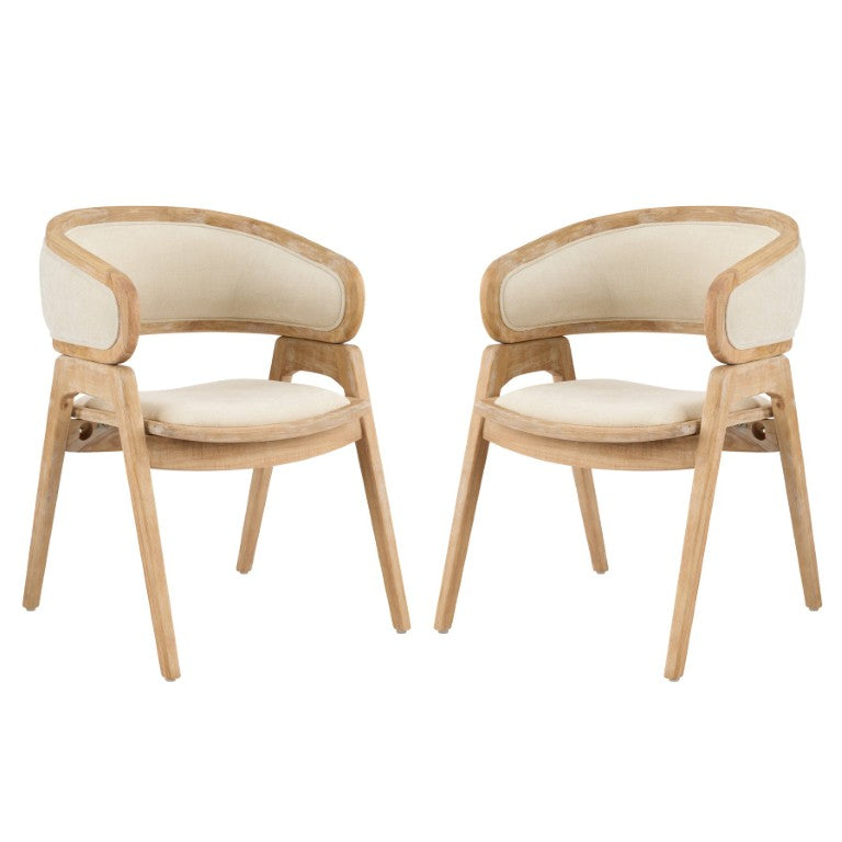 English Elm Kanso Upholstered Barrel Back Dining Arm Chairs Set of 2 Rubberwood Modern Farmhouse Beige, Natural N776P524938N