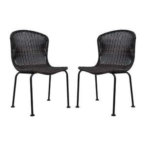 English Elm Boho Handwoven PE Wicker Outdoor Accent Chair Set All Weather Patio Seating Dark Brown Rattan Set of 2 N776P527284B