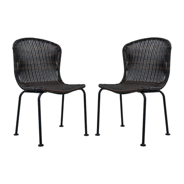 English Elm Boho Handwoven PE Wicker Outdoor Accent Chair Set All Weather Patio Seating Dark Brown Rattan Set of 2 N776P527284B