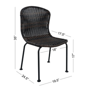 English Elm Boho Handwoven PE Wicker Outdoor Accent Chair Set All Weather Patio Seating Dark Brown Rattan Set of 2 N776P527284B