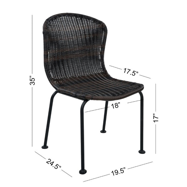 English Elm Boho Handwoven PE Wicker Outdoor Accent Chair Set All Weather Patio Seating Dark Brown Rattan Set of 2 N776P527284B