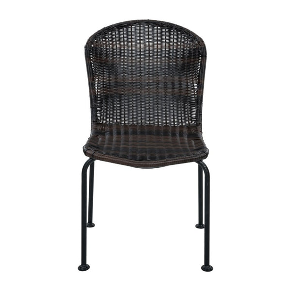 English Elm Boho Handwoven PE Wicker Outdoor Accent Chair Set All Weather Patio Seating Dark Brown Rattan Set of 2 N776P527284B