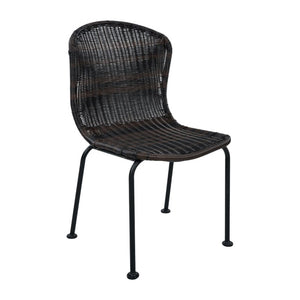 English Elm Boho Handwoven PE Wicker Outdoor Accent Chair Set All Weather Patio Seating Dark Brown Rattan Set of 2 N776P527284B