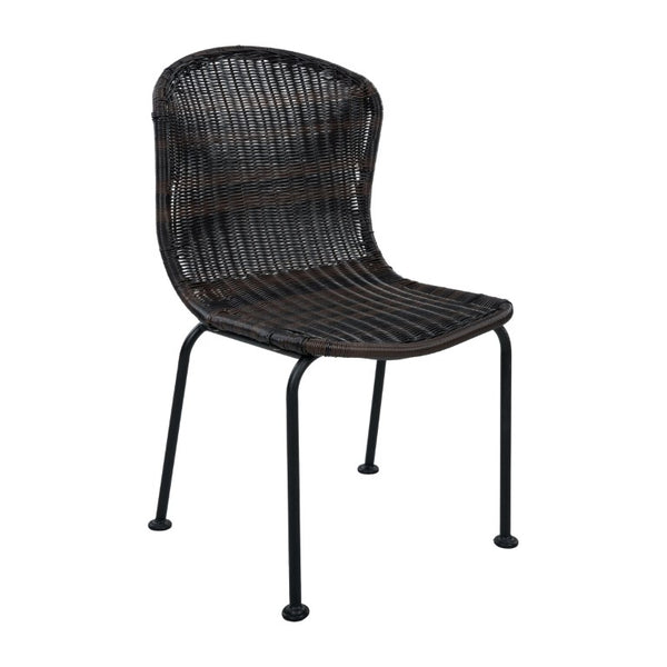 English Elm Boho Handwoven PE Wicker Outdoor Accent Chair Set All Weather Patio Seating Dark Brown Rattan Set of 2 N776P527284B