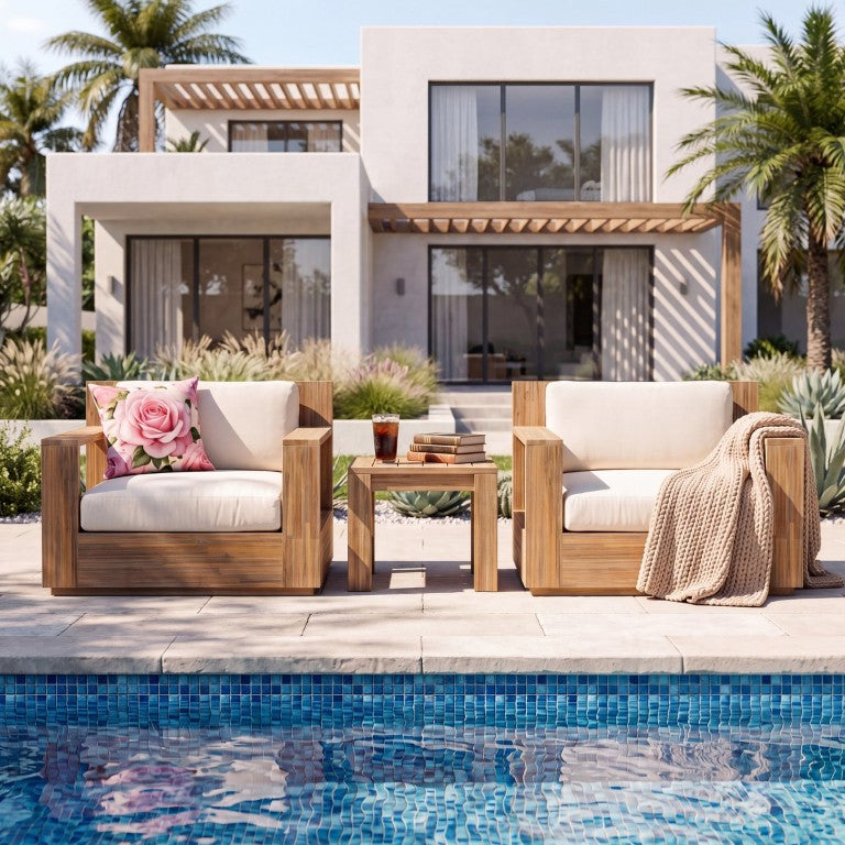 English Elm Outdoor Acacia Wood Patio Lounge Chairs with Thick Cushions for Modern Decks Set of 2 N776P533818L-2