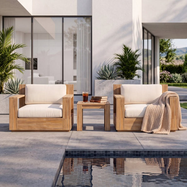 English Elm Outdoor Acacia Wood Patio Lounge Chairs with Thick Cushions for Modern Decks Set of 2 N776P533818L-2