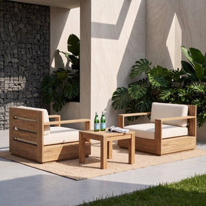 English Elm Outdoor Acacia Wood Patio Lounge Chairs with Thick Cushions for Modern Decks Set of 2 N776P533818L-2