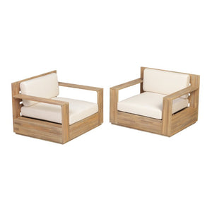 English Elm Outdoor Acacia Wood Patio Lounge Chairs with Thick Cushions for Modern Decks Set of 2 N776P533818L-2