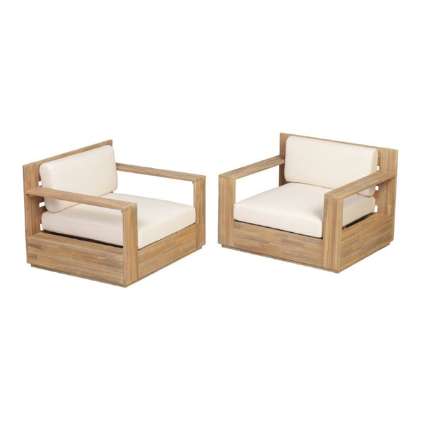 English Elm Outdoor Acacia Wood Patio Lounge Chairs with Thick Cushions for Modern Decks Set of 2 N776P533818L-2