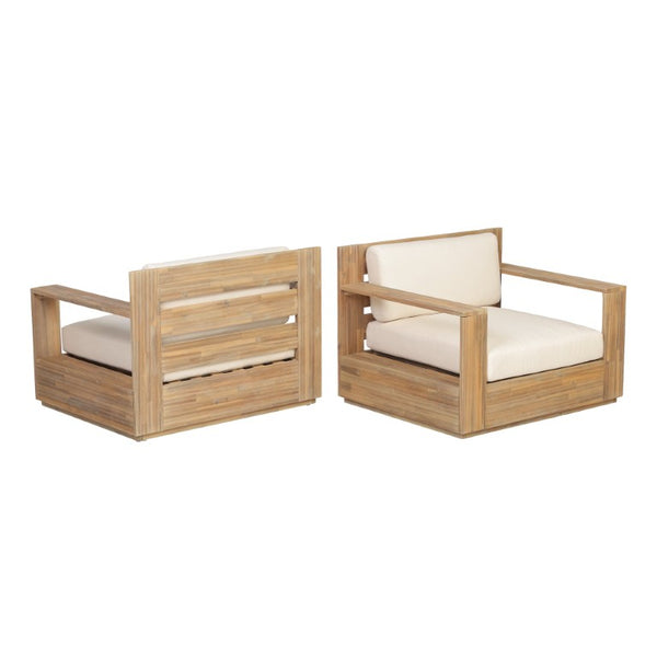 English Elm Outdoor Acacia Wood Patio Lounge Chairs with Thick Cushions for Modern Decks Set of 2 N776P533818L-2