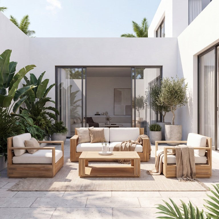 English Elm 4-Piece Acacia Wood Patio Conversation Set with Cushioned Seating for Outdoor Living N776P533818L-2_N776P533946L