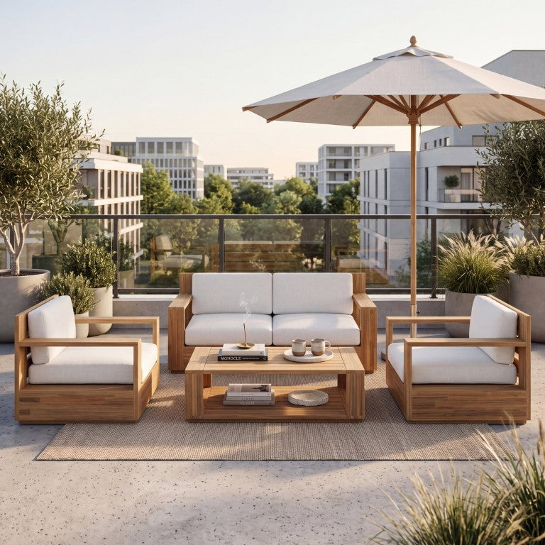 English Elm 4-Piece Acacia Wood Patio Conversation Set with Cushioned Seating for Outdoor Living N776P533818L-2_N776P533946L