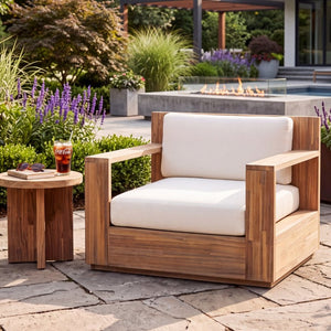 English Elm Outdoor Solid Acacia Wood Lounge Chair with Plush Weather Resistant Cushions for Patio N776P533818L