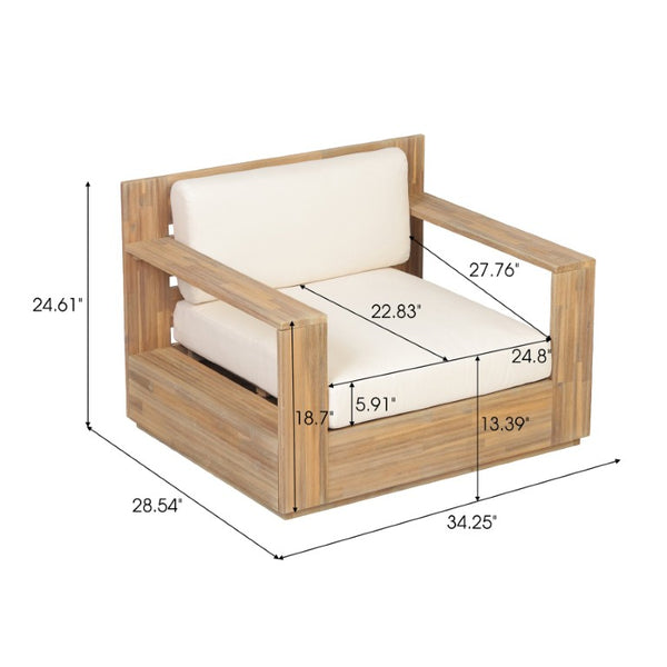 English Elm Outdoor Solid Acacia Wood Lounge Chair with Plush Weather Resistant Cushions for Patio N776P533818L