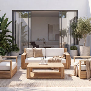 English Elm Outdoor Acacia Wood Patio Sofa and Coffee Table Set for Modern Coastal Living N776P533946L