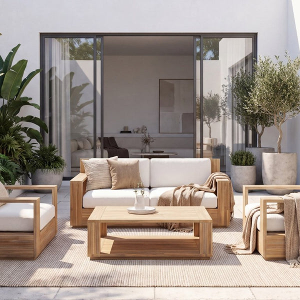 English Elm Outdoor Acacia Wood Patio Sofa and Coffee Table Set for Modern Coastal Living N776P533946L