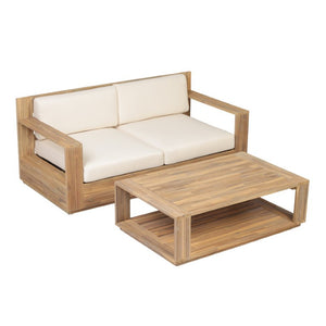 English Elm Outdoor Acacia Wood Patio Sofa and Coffee Table Set for Modern Coastal Living N776P533946L