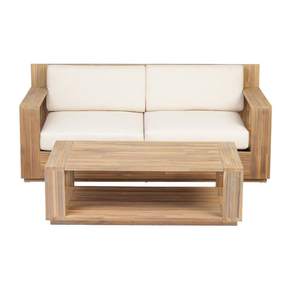 English Elm Outdoor Acacia Wood Patio Sofa and Coffee Table Set for Modern Coastal Living N776P533946L