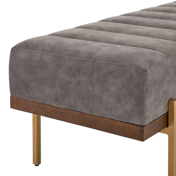 English Elm Upholstered Channel Tufted Bench with Gold Legs for Bedroom or Living Room N778P233330G