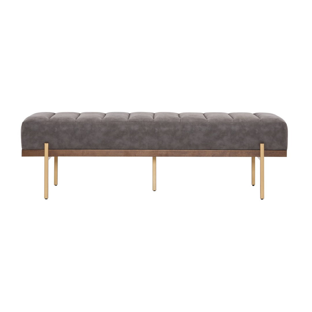 English Elm Upholstered Channel Tufted Bench with Gold Legs for Bedroom or Living Room N778P233330G