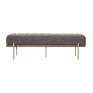 English Elm Upholstered Channel Tufted Bench with Gold Legs for Bedroom or Living Room N778P233330G