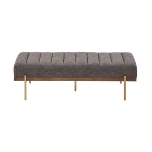 English Elm Upholstered Channel Tufted Bench with Gold Legs for Bedroom or Living Room N778P233330G