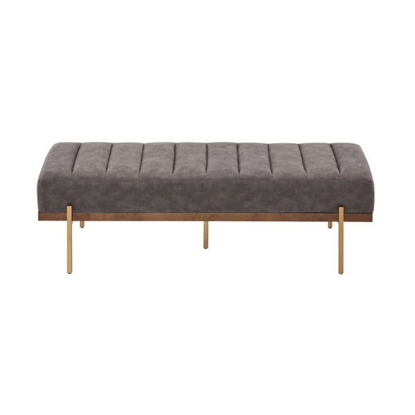 English Elm Upholstered Channel Tufted Bench with Gold Legs for Bedroom or Living Room N778P233330G