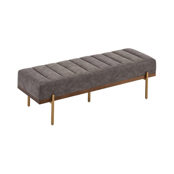 English Elm Upholstered Channel Tufted Bench with Gold Legs for Bedroom or Living Room N778P233330G