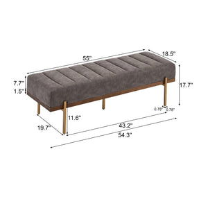 English Elm Upholstered Channel Tufted Bench with Gold Legs for Bedroom or Living Room N778P233330G