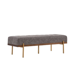 English Elm Upholstered Channel Tufted Bench with Gold Legs for Bedroom or Living Room N778P233330G