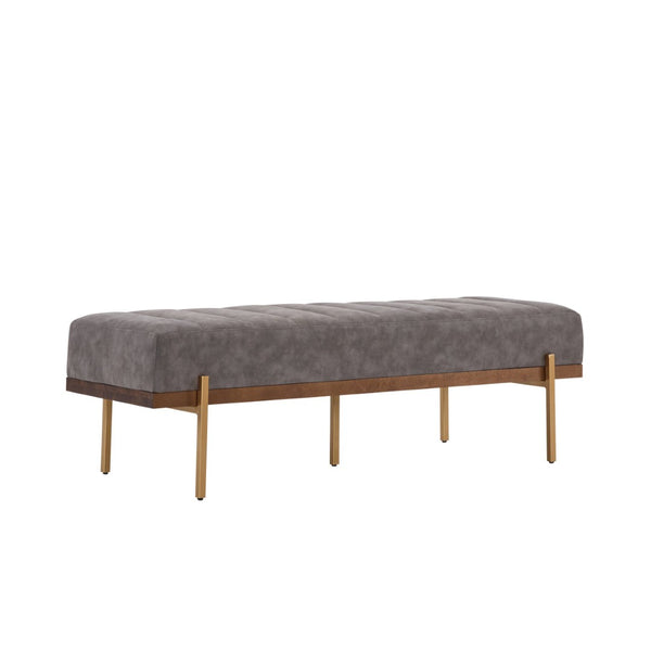 English Elm Upholstered Channel Tufted Bench with Gold Legs for Bedroom or Living Room N778P233330G