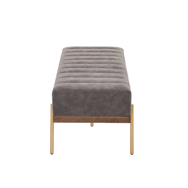 English Elm Upholstered Channel Tufted Bench with Gold Legs for Bedroom or Living Room N778P233330G