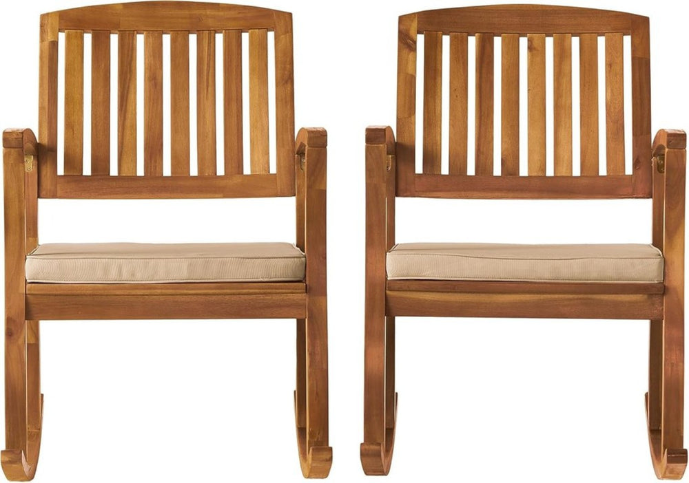 English Elm Selma Outdoor Solid Acacia Wood Rocking Chair Set with Weather Resistant Cushions N778P241390N
