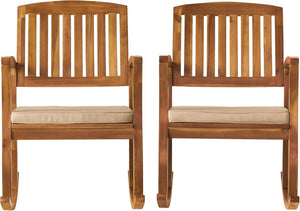 English Elm Selma Outdoor Solid Acacia Wood Rocking Chair Set with Weather Resistant Cushions N778P241390N