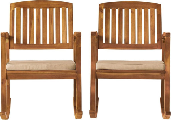English Elm Selma Outdoor Solid Acacia Wood Rocking Chair Set with Weather Resistant Cushions N778P241390N