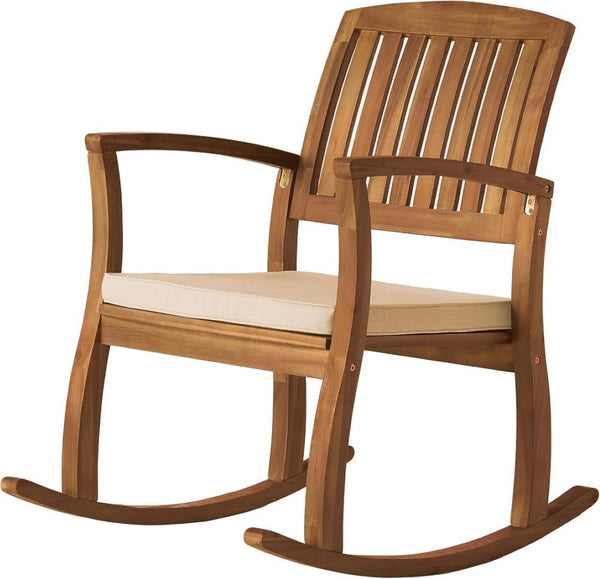 English Elm Selma Outdoor Solid Acacia Wood Rocking Chair Set with Weather Resistant Cushions N778P241390N