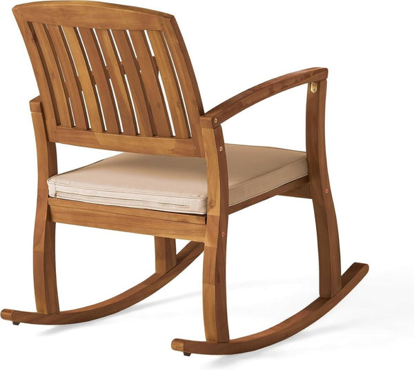 English Elm Selma Outdoor Solid Acacia Wood Rocking Chair Set with Weather Resistant Cushions N778P241390N