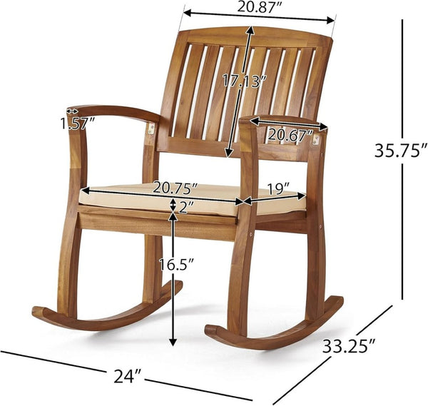 English Elm Selma Outdoor Solid Acacia Wood Rocking Chair Set with Weather Resistant Cushions N778P241390N