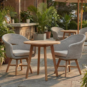 English Elm Outdoor Rattan Dining Arm Chairs with Cushions Set of 2 Acacia Aluminum Patio Beige, Grey Ash, Natural 26.5 L x 26.2 W x 34.1 H N778P254425N