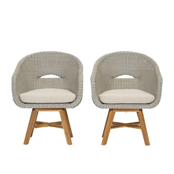 English Elm Outdoor Rattan Dining Arm Chairs with Cushions Set of 2 Acacia Aluminum Patio Beige, Grey Ash, Natural 26.5 L x 26.2 W x 34.1 H N778P254425N