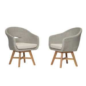 English Elm Outdoor Rattan Dining Arm Chairs with Cushions Set of 2 Acacia Aluminum Patio Beige, Grey Ash, Natural 26.5 L x 26.2 W x 34.1 H N778P254425N
